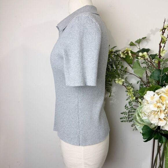 Treasure & Bond Short Sleeve Ribbed Polo Sweater Top Gray | Medium - Picture 6 of 11